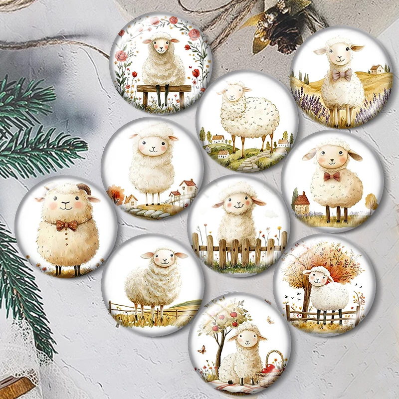 

Watercolor Dapper Sheep 10pcs 12mm/18mm/20mm/25mm Round photo glass cabochon demo flat back Making findings