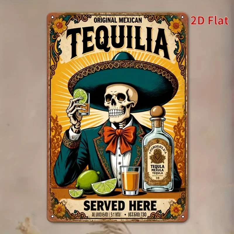 Tin Sign - Vintage Durable Metal Plaque Wall Decor, Home Office Bar Man Cave Mexican Skeleton Tequila Retro Bar Wall Art
