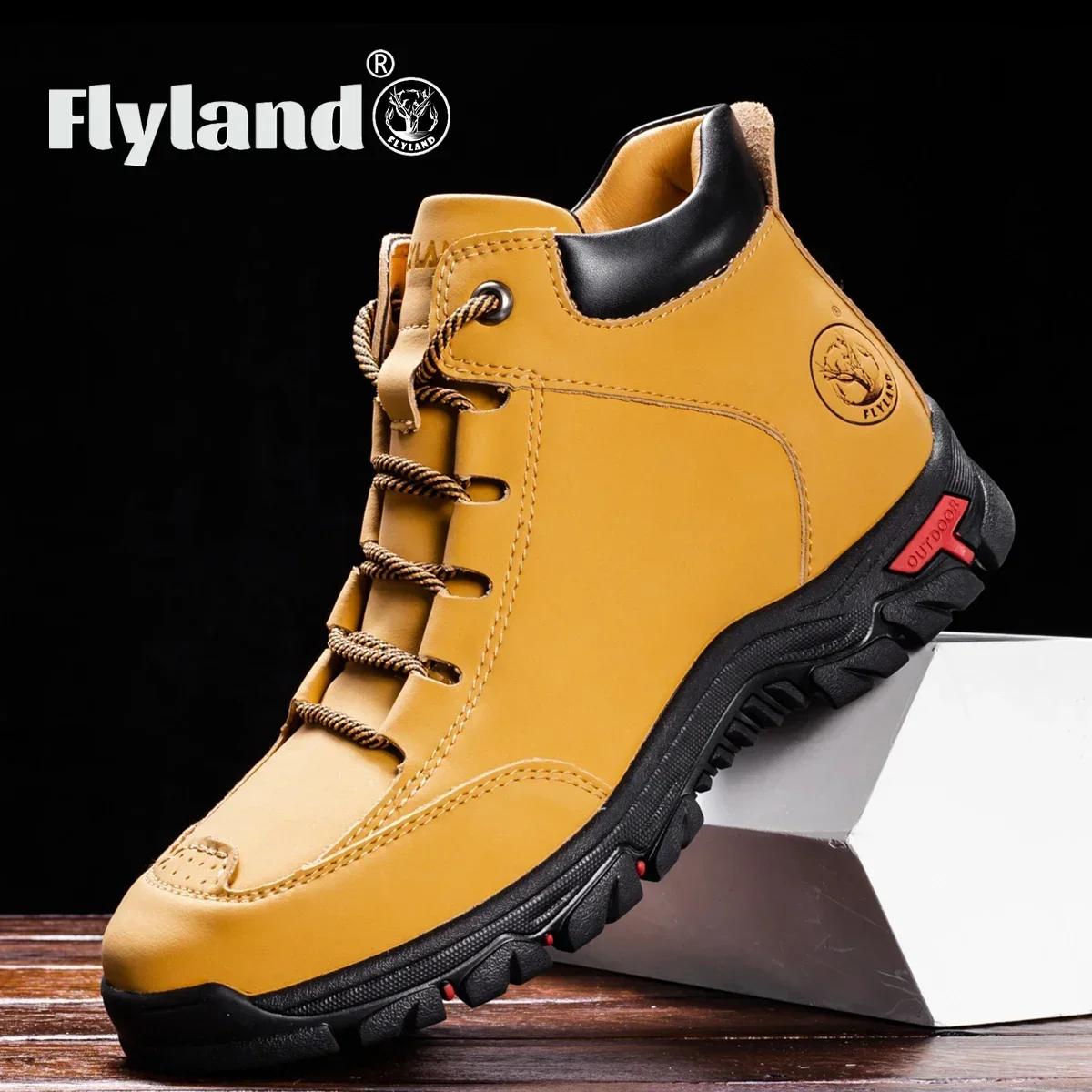 FLYLAND Men's Ankle Boots All Seasons Classic Casual Leather Shoes Handmade Boots Gig Size