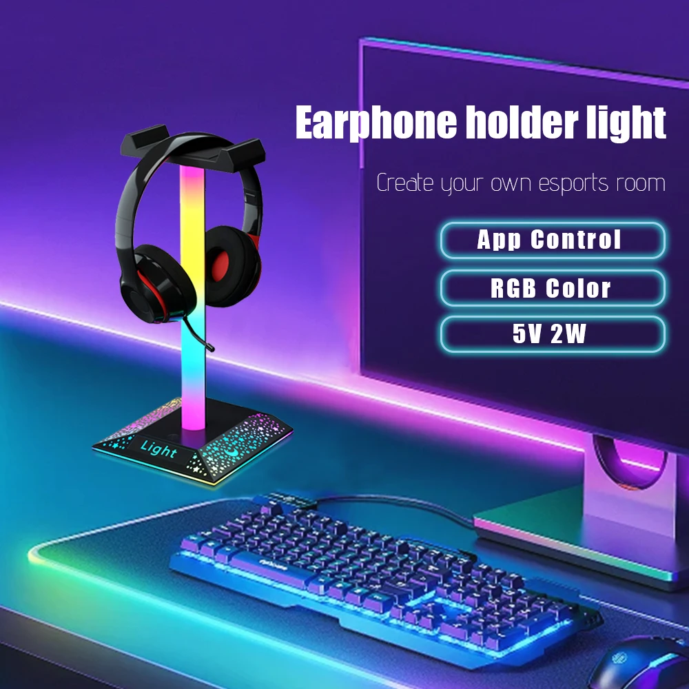 

RGB Gaming Headphone Stand Light Desk Display Holder LED Atmosphere lights USB Pickup Light Headset Support Bracket