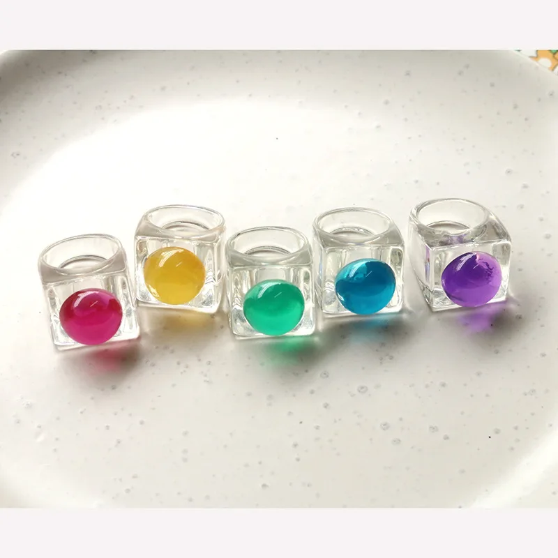 2pcs personality versatile transparent jelly color ring diy resin accessories ins sweet ring student couple ring wholesale