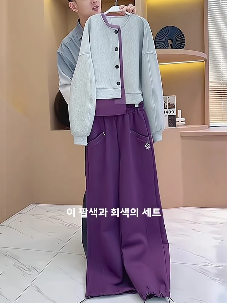 unique-design-jaet-straight-leg-pants-two-piece-set-women's-retro-splicing-spring-autumn-high-waist-cotton-blend-suit