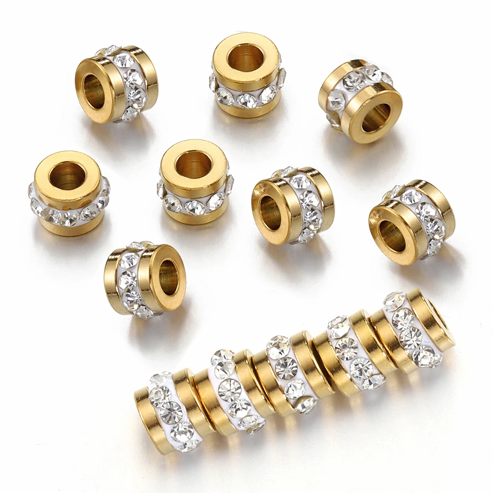 

10-20pcs Gold Color Rhinestone Beads Stainless Steel Beads No Fade Spacer Loose Beads Charms for Jewelry Making DIY Wholesale