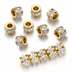 10-20pcs Gold Color Rhinestone Beads Stainless Steel Beads No Fade Spacer Loose Beads Charms for Jewelry Making DIY Wholesale