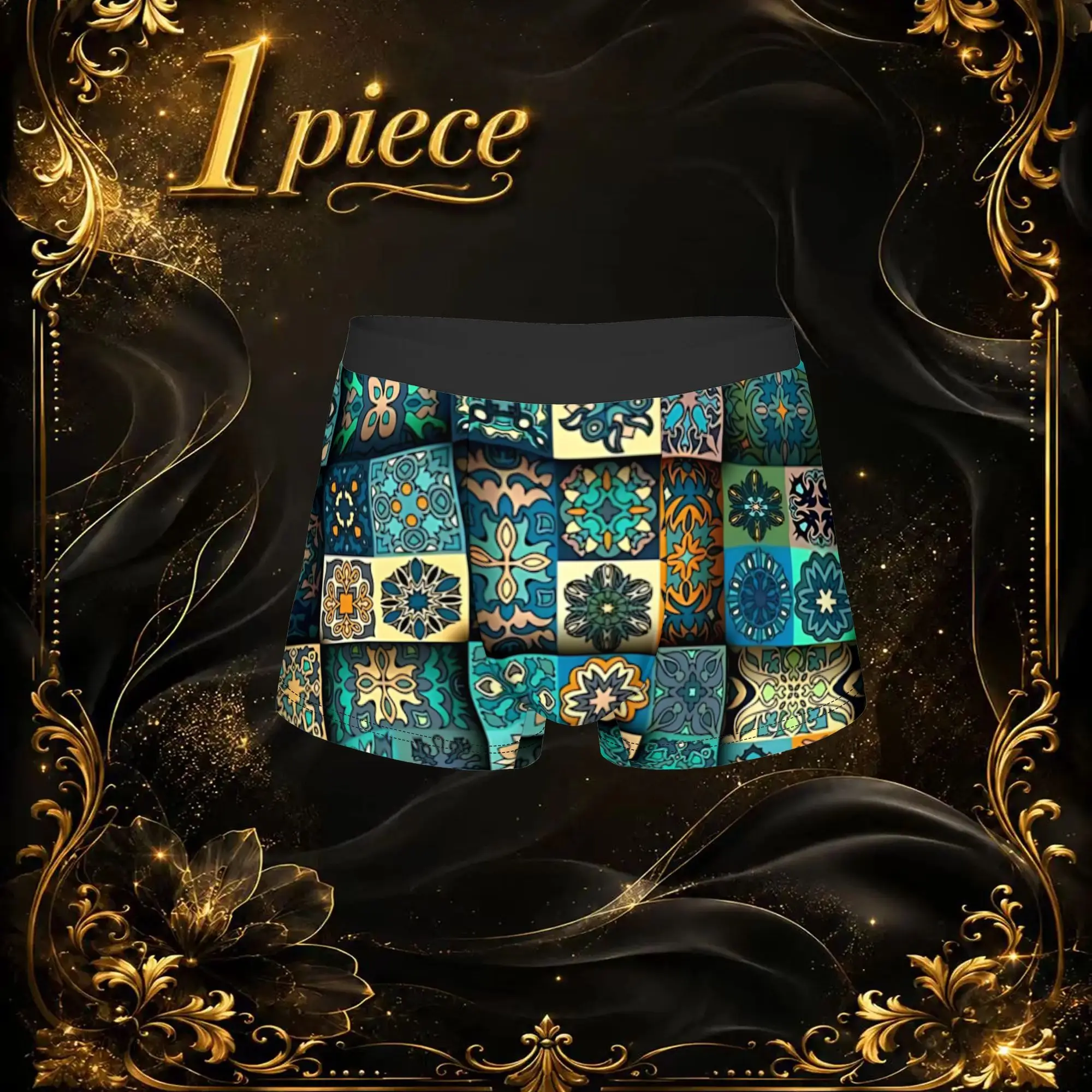 1pc Popular Vintage Mosaic Tile Geometric Print boxers  adults  Homme Panties Men's Underwear Print Shorts Boxer Briefs