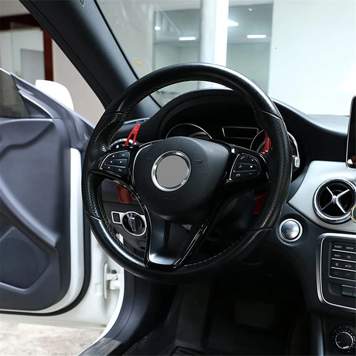 إطار تزيين عجلة قيادة السيارة ، غطاء تشذيب ، أسود لامع ، مرسيدس بنز C ، E Class ، GLC ، CLA ، GLA ، W205 ، W213 ، X253 ، X156