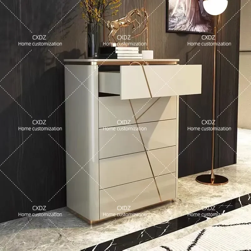 Modern Solid Wood Chest of Drawers Simple Painted Storage Cabinet for Living Room Bedroom Wall Mounted Decorative Locker