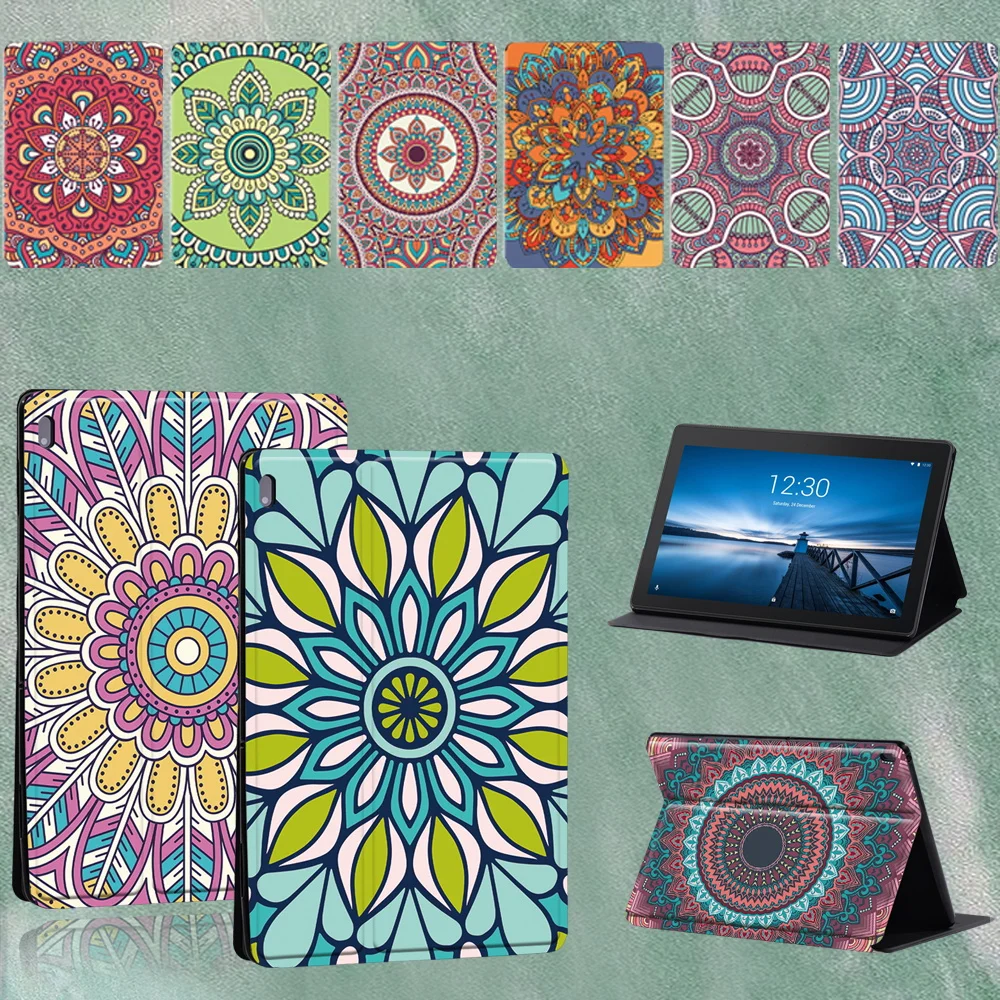 Tablet Case for Lenovo Tab M8 TB-8505/Tab M7 TB-7305/Tab M10 HD/Tab M10 Plus/Tab M10/Tab E10 Mandala Pattern Leather Stand Cover