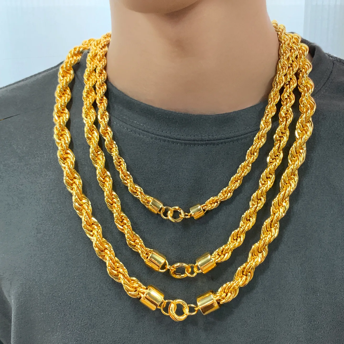 

Роскошное ожерелье из чистого золота 24K 9999 пробы, 10 мм, 65 см, с полым витым килем, мужское, стильное, модное.