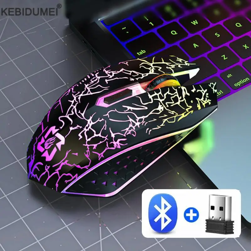 Ratón inalámbrico Bluetooth de 2,4 GHz, ratón retroiluminado RGB recargable, ratón para juegos de diseño ergonómico de 1600 DPI para PC, portátil, Macbook