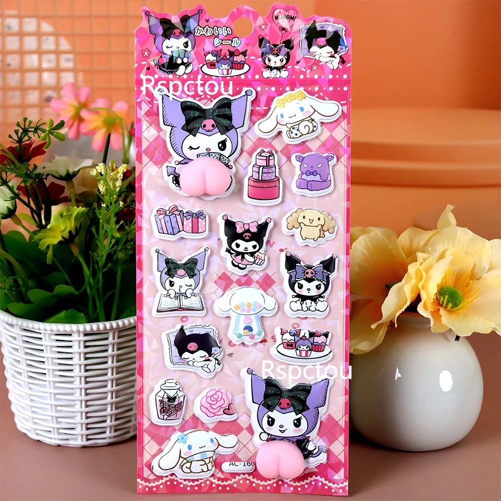 4 Uds. De pegatinas divertidas y bonitas de Sanrio, Cinnamoroll My Melody Kuromi, pegatina en relieve 3D, pegatinas blandas para aliviar el estrés Kawaii, juguete para regalo
