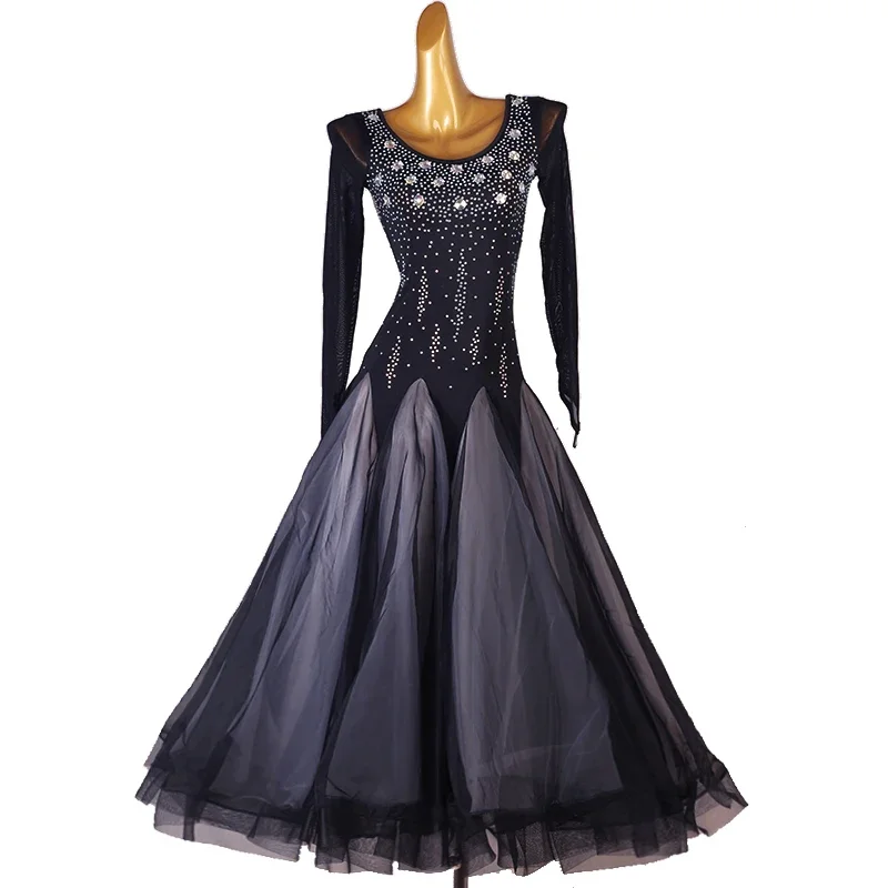 

Modern High-end National Standard Social Dance Large Swing Waltz Dress Color Contrast Skirt New Hem