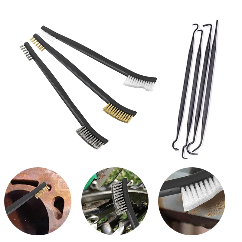 Double-end 3pcs Steel Wire Brush & 4pcs Nylon Pick Set Universal Hunting Gun Cleaning Kit Tactical Rifle Gun Cleaning Tool