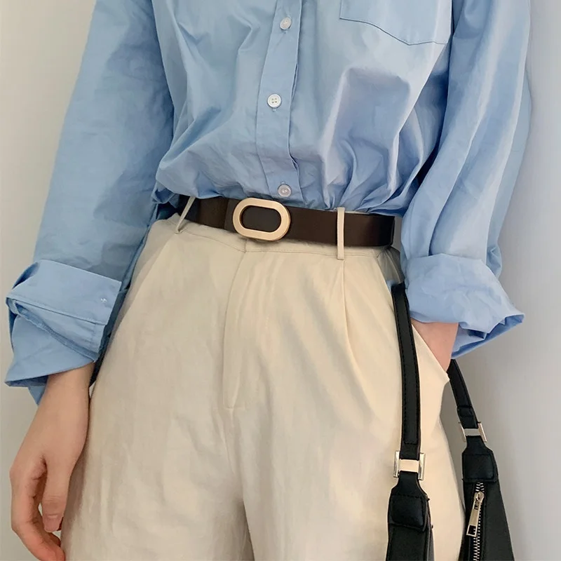 Matte metallic oval rivet belt, retro women's waistband, jeans belt, Korean fashion trendy accessory.