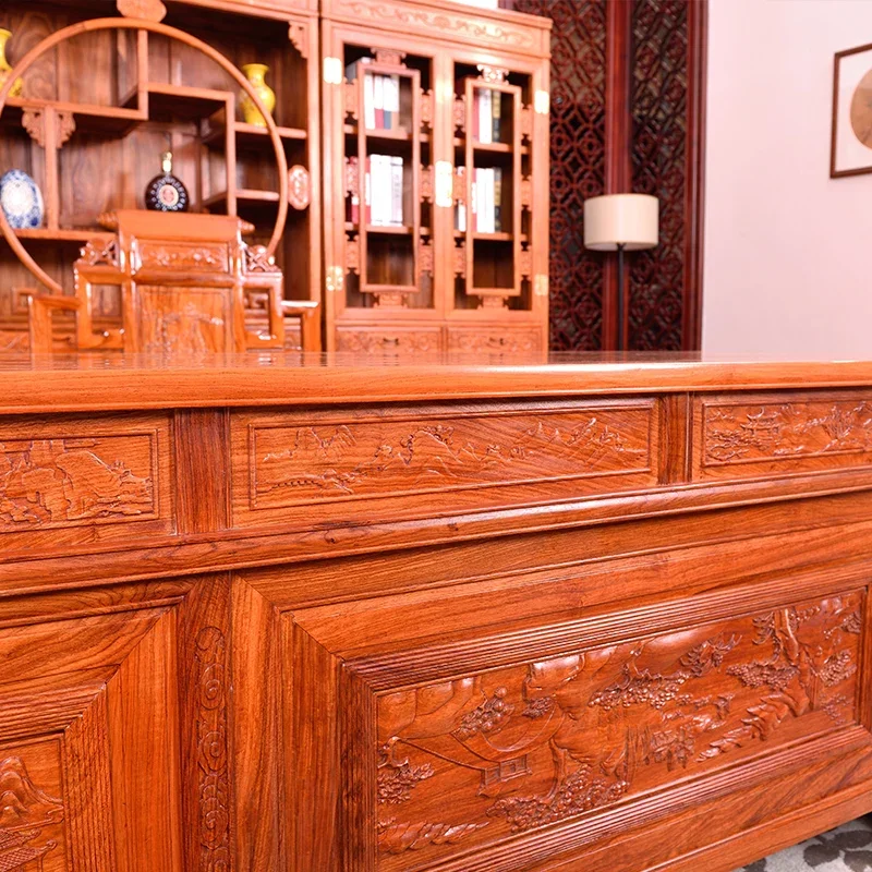 Mahogany furniture, hedgehog, rosewood, boss desk, desk, bookcase, combination rosewood, solid wood, new Chinese style large pan