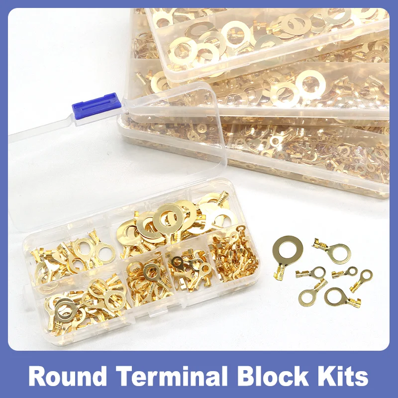 Boxed Round Terminal Block M3/M4/M5/M6/M8/M10 O-type Lugs DJ431 Terminals Cold-Pressed Copper Tab Wiring Nose Combination Sets