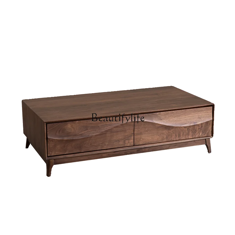 

North American black walnut coffee table Nordic waves simple modern Japanese log living room tea table