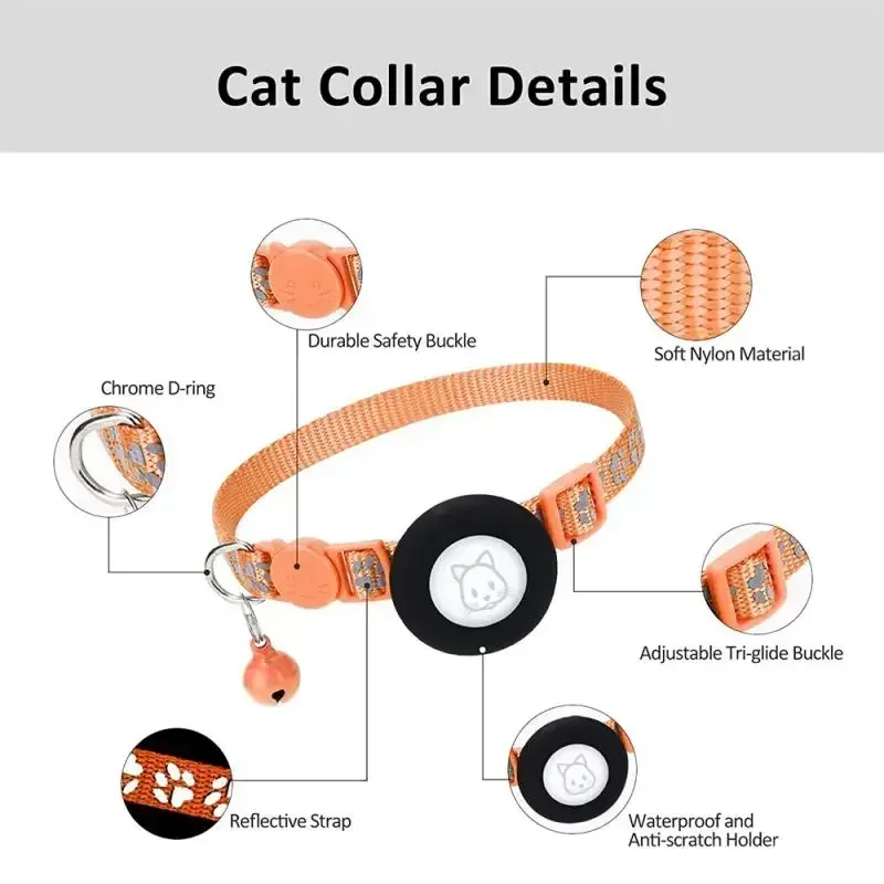 Breakaway Airtag Cat Collar,Reflective Apple Air Tag Cat Collar With Bell Waterproof Airtag Holder Case,GPS Pet Tracker Collar