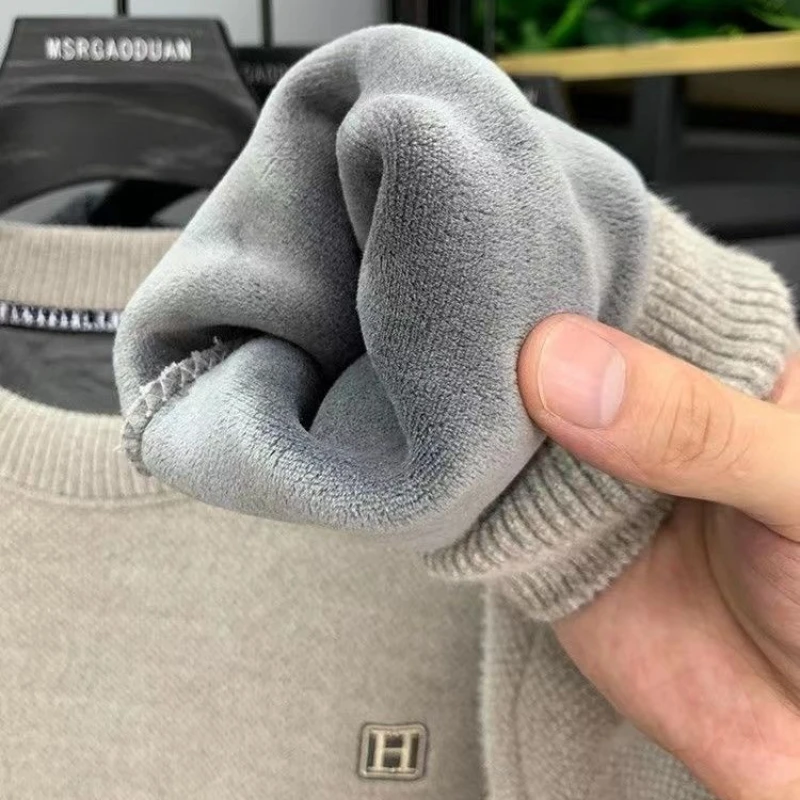 メンズシェニールフリースセーターファッションニットトップスレター秋冬ワンピースベルベット暖かいプルオーバーメンズセーター服