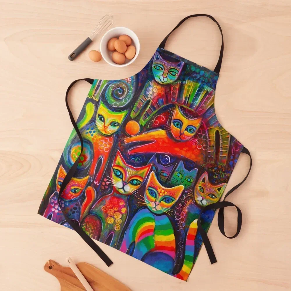 

Rainbow cats acrylics Apron Women's professional kitchen Kitchen Supplies Idea Goods Apron