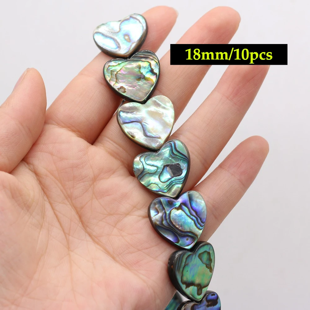 10 Stück DIY lose Perlen, Abalone-Muschel-Herzperlen, 16/18 mm, für die Schmuckherstellung, DIY-Halsketten, Armbänder, Ketten, Ohrringe, Zubehör – Detail 2