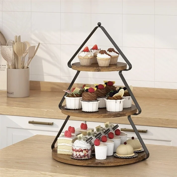 

Christmas Themed Wooden Three Layer Cake Stand Portable Tea Time Dessert Tray Cupcake Holder Ideal for Dining And Tableware