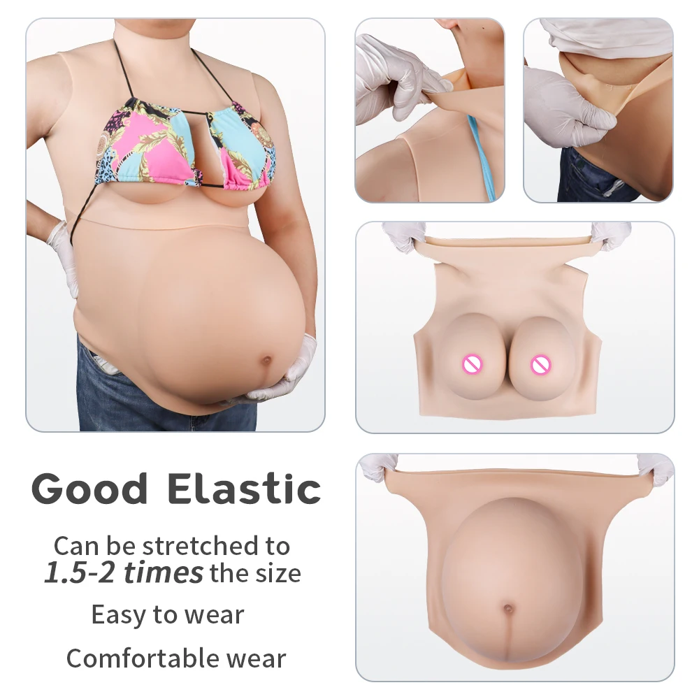 Artificial  Twins 8 To 10 Month Fake Pregnant Belly With Big Female Boobs Silicone Combo Tits Set For Crossdressing