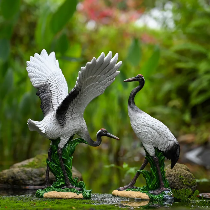 Resin Red Crowned Crane Statue Garden Pond Bonsai Micro Landscape Decor Ideal Gift For Patio Yard Aquarium Decoration Ornament