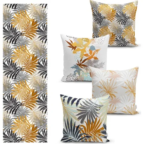 Real Homes Tropik Autumn Leaf Design 4 Pillow decorate Case and 1 Runner Set