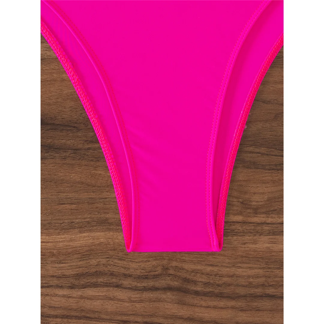 Rosa Sexy Bandeau Mesh Damen-Badeanzug, zweiteiliger Bikini mit hoher Taille, Badebekleidung, Badeanzug, Schwimmanzug V7063 – Detail 8