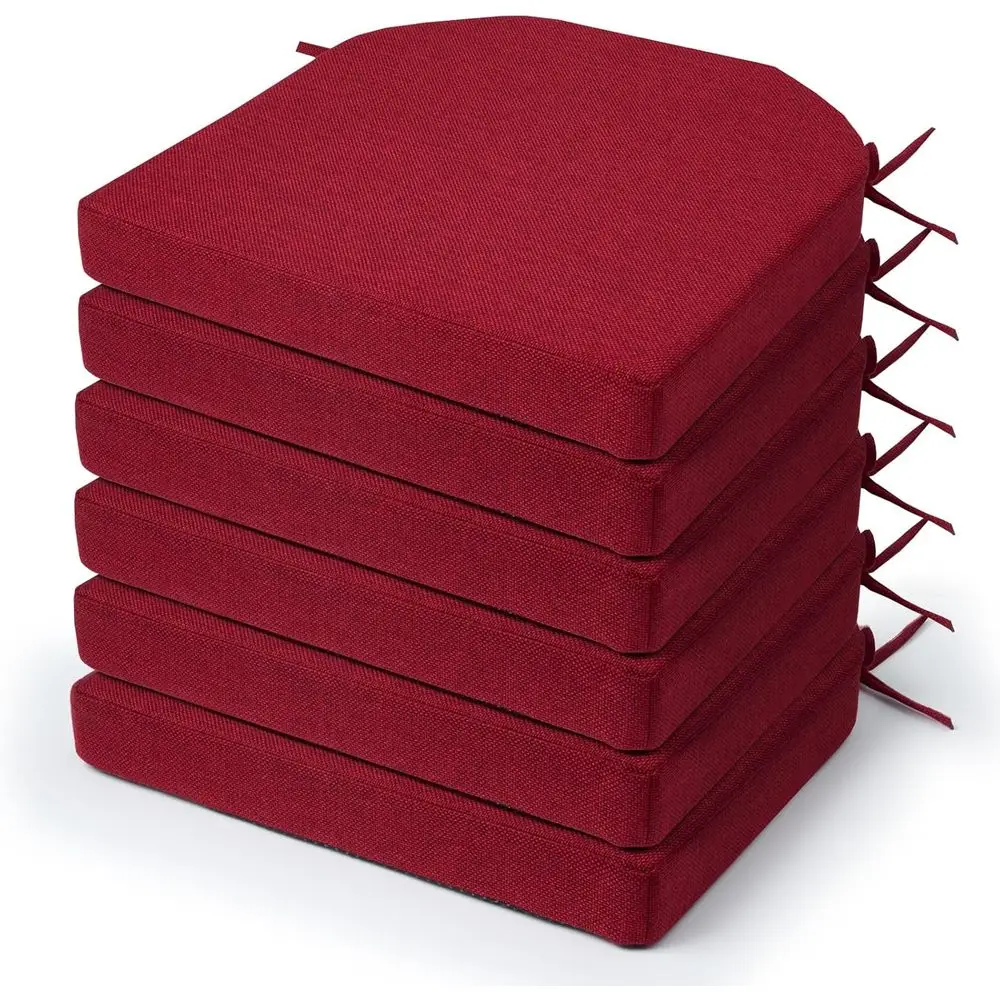 

Подушки для обеденных стульев, 6 шт., пенопласт с завязками и нескользящей подложкой, бордовый цвет 16x16 дюймов, удобные подушечки для сидений