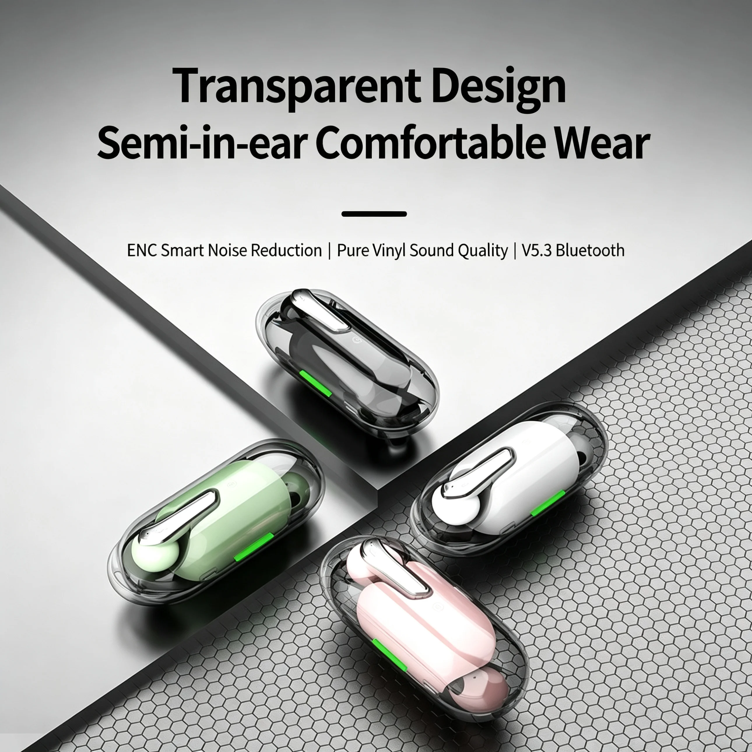 

Semi In Ear Wireless Bluetooth 5.3 Headphones Waterproof Smart Noise Cancelling Ultra Long Battery Life Low Latency For ESports