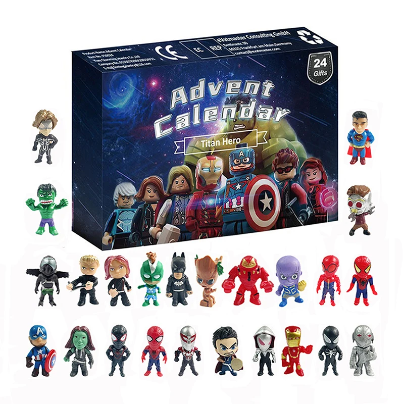 Compte à rebours Marvel Avengers calendrier de l'avent boîte Spiderman Iron Man Hulk Kawaii figurines d'anime modèles enfants jouets cadeau de noël jouets