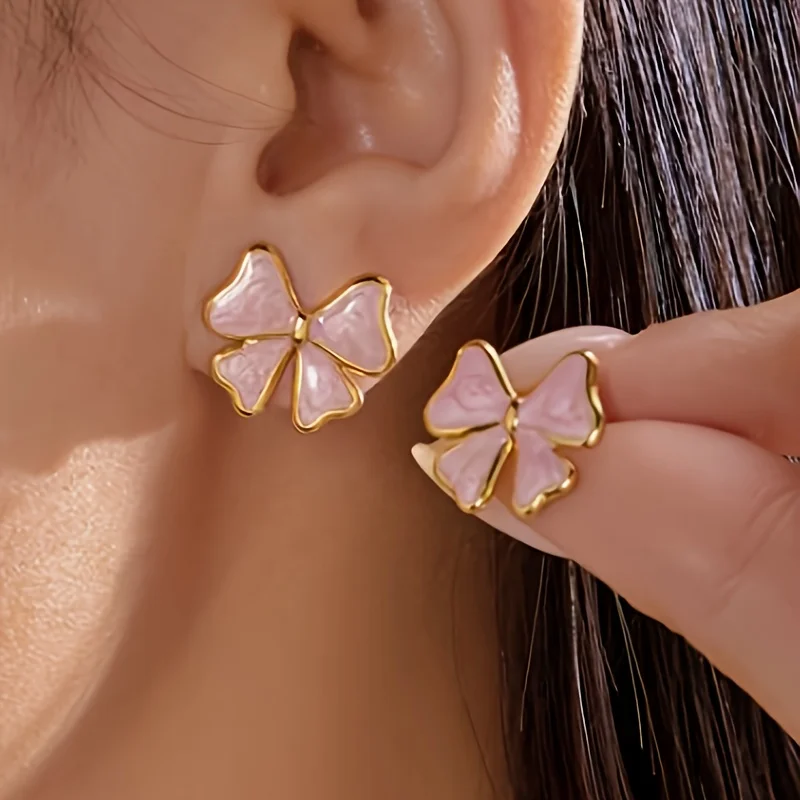 

Resin Stainless Steel Jewelry Bow Earrings Sweet and Simple 1 Pair of Pink/white/black for Women Sweet and Cute Bow Earrings Women's Jewelry and Fashion Accessories Gifts Suitable for Daily Wear a Gift for Friends