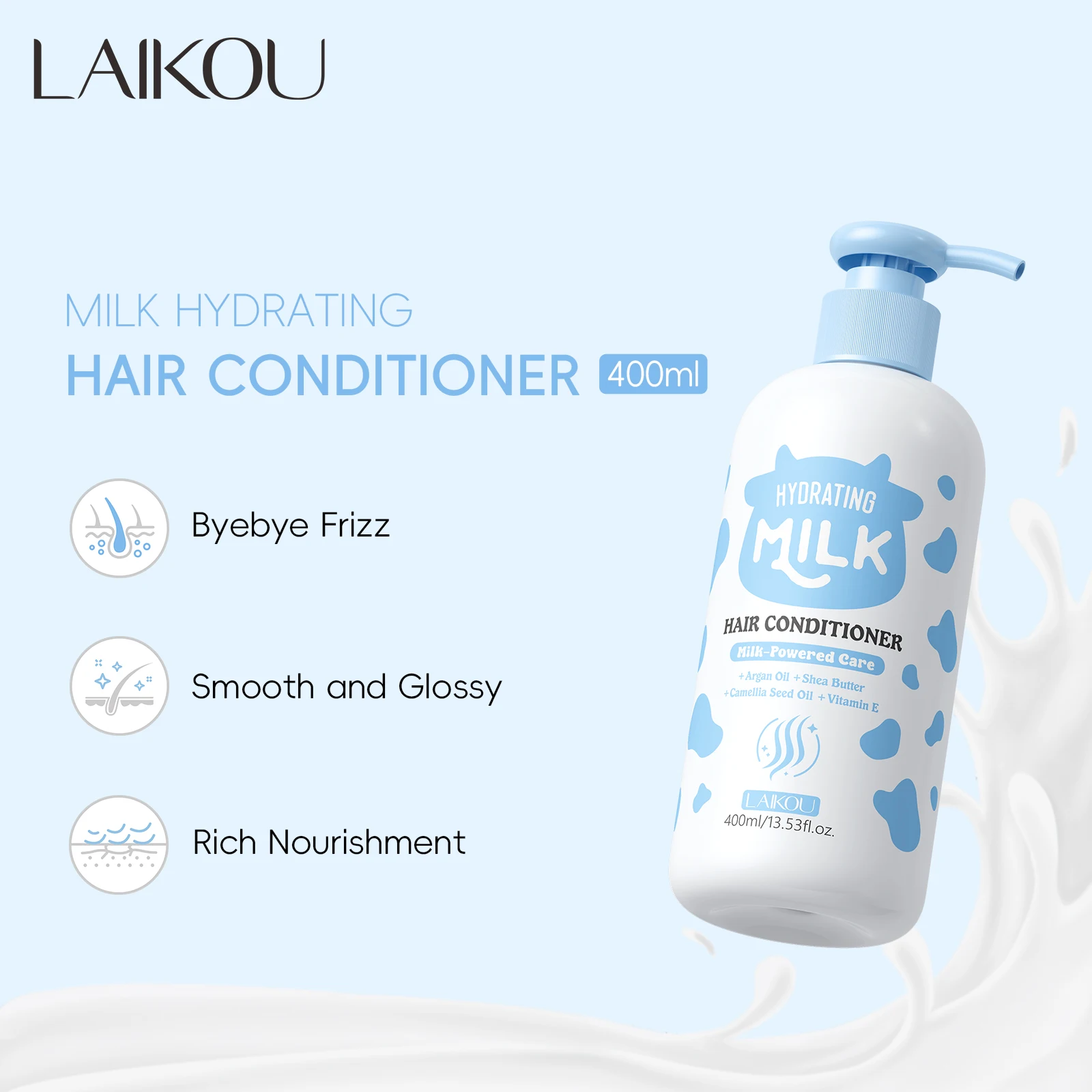 

LAIKOU 400ml Milk Hydrating Hair Conditioner, Anti Frizz Smooth Glossy Rich Nourishing Hair Care For All Hair Types