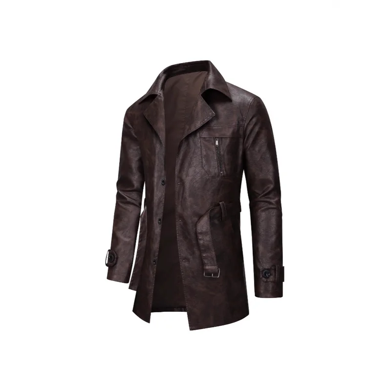

Men's Casual Leather Trench Coat Extra Long PU Jacket For Male Leisure Business Windbreaker Motorcycle Biker Outerwear