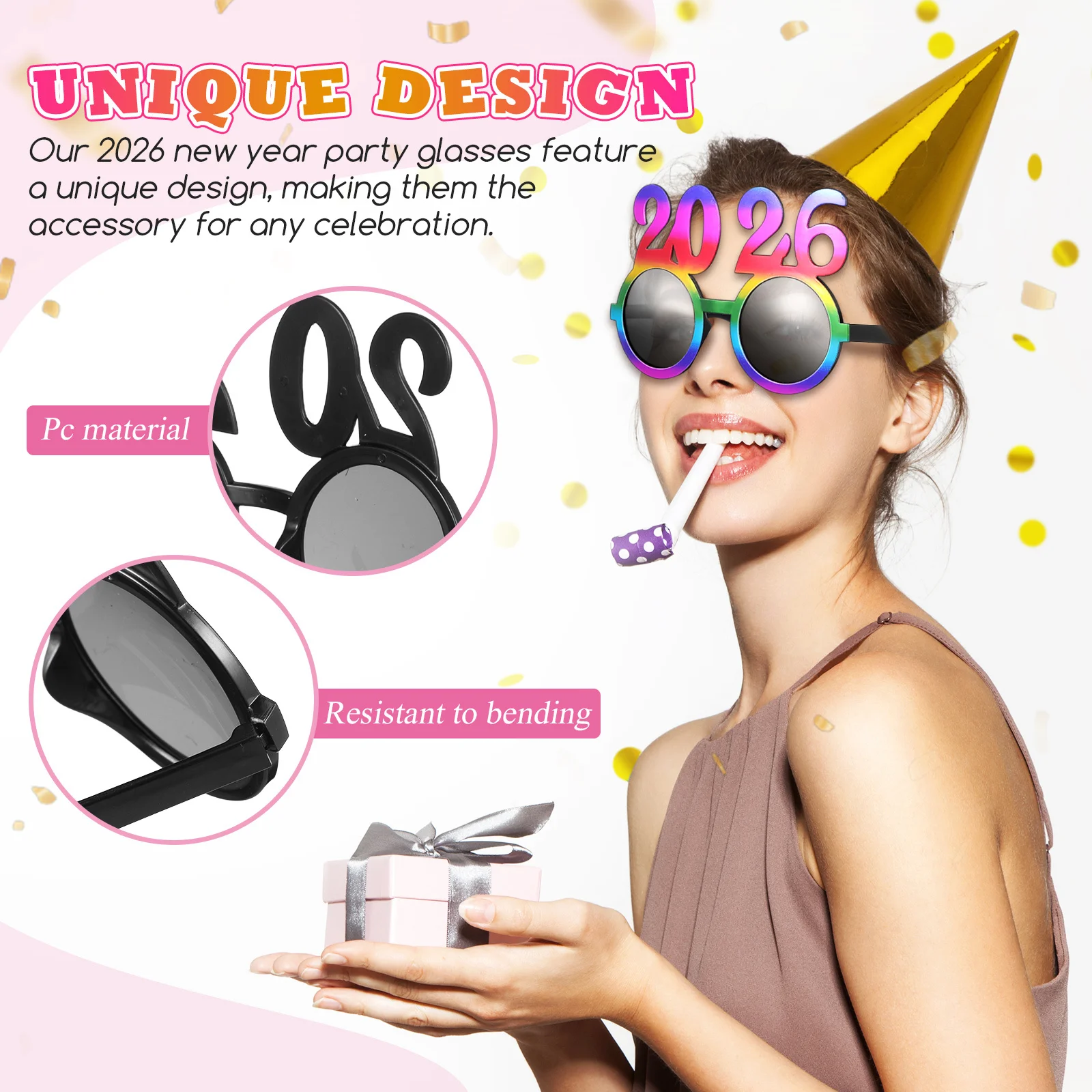 4 قطعة 2026 نظارات الحفلات مضحك ليلة رأس السنة اكسسوارات فريدة من نوعها صور الدعائم عطلة الاحتفال لوازم نظارات السنة الجديدة