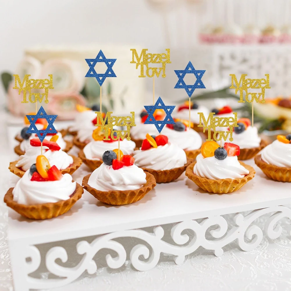 Mazel Tov Cupcake Topper, Verlobung, Babyparty, Bar Mizwa, Geburtstag, Hochzeit, jüdische Partydekorationszubehör – Detail 3