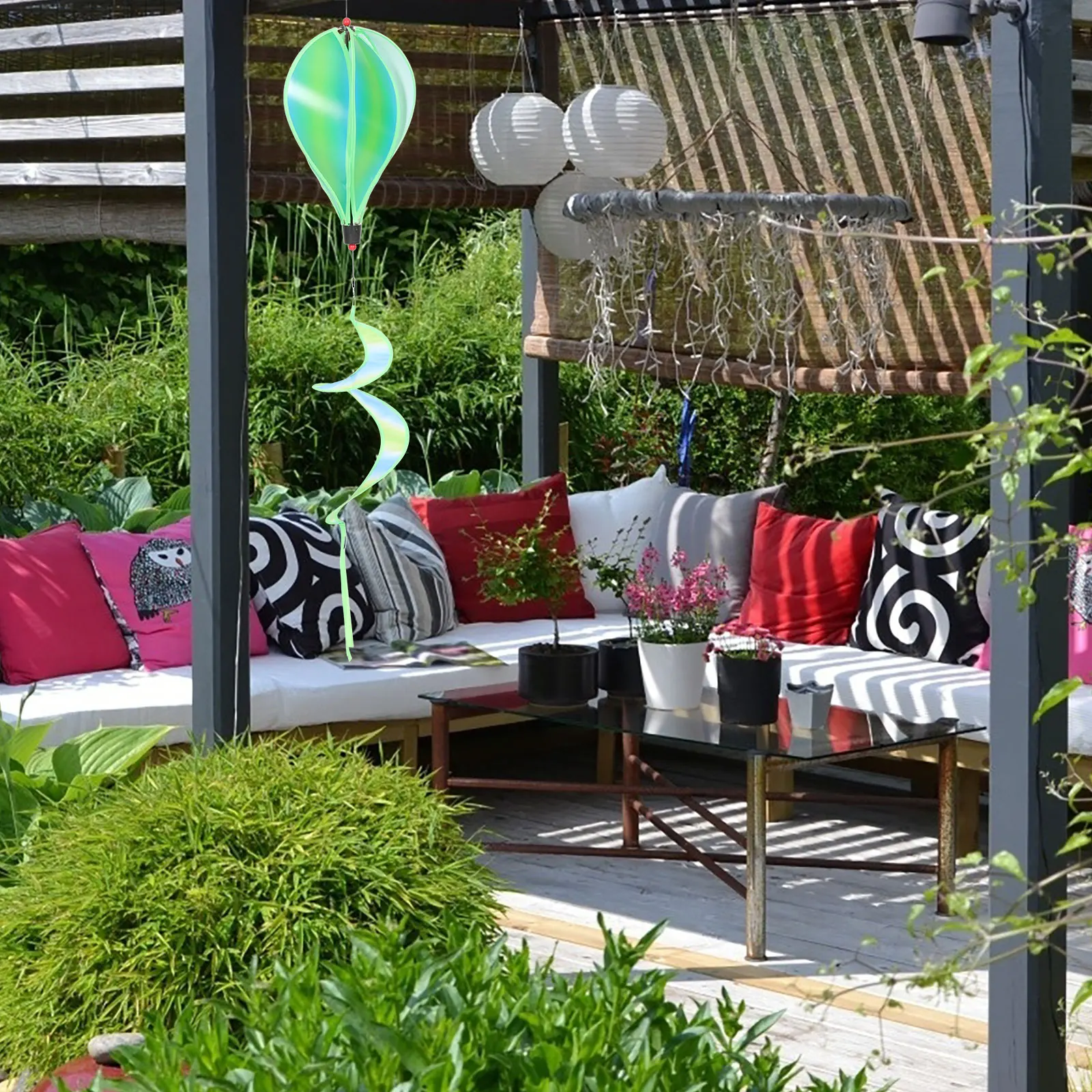 

1Pcs Rainbow Hot Air Balloon Windmill Lightweight Plastic Rotating Hanging Decoration for Outdoor Garden Colorful Wind