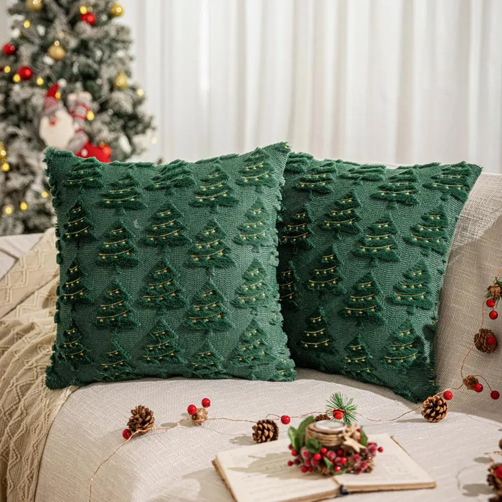 Funda de almohada decorativa de invierno, funda de almohada festiva de árbol de Navidad para decoración del hogar, funda de almohada de felpa corta suave para habitación