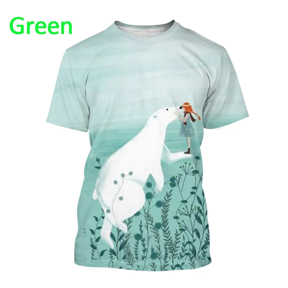 Men and Women Cute Polar Bear Collar Shirt New 3D-printed Cute Polar Bear T-shirt Summer Polar Bear Animal Print Design