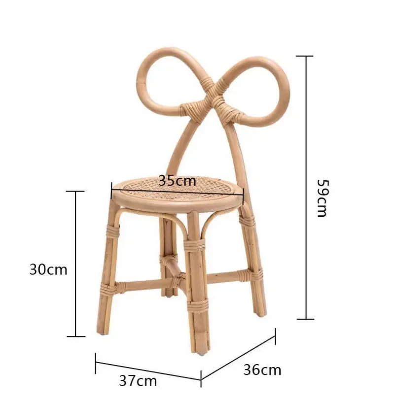 

-Nordic rattan handmade woven kids chair Metal bow rainbow bunny rabbit simple household solid wood dining chair leisure chair