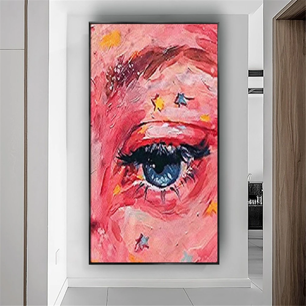 

Graffiti Art Canvas Painting Of Modern Thick Oil Texture Face Oil Painting Close-Up Eyes Street Wall Art Picture Home Decor Wall