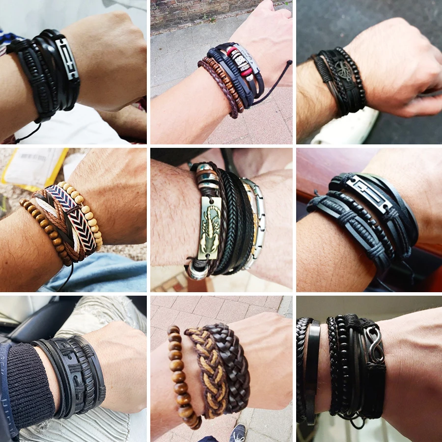 MeMolissa 2023 New Fashion Braided Wrap Leather Bracelets for Men High Quality Vintage Charm Wood Beads Ethnic Tribal Wristbands