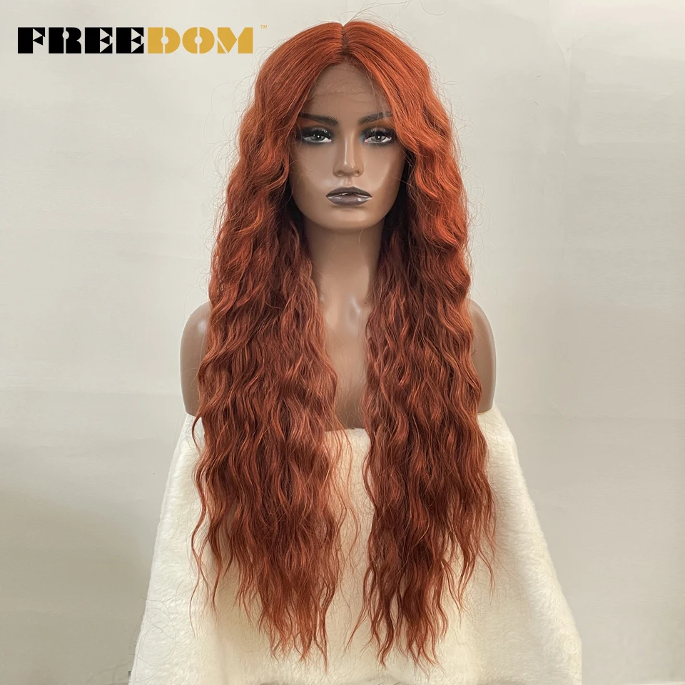 FREEDOM Synthetic Lace Wig Long Deep Wavy Ombre Blonde Ginger Lace Wigs For Black Women Heat
