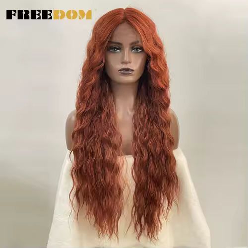 FREEDOM Synthetic Lace Front Wig Long Deep Wavy Ombre Blonde Ginger Lace Wigs For Black Women Heat Resistant Cosplay Wigs - Image 10