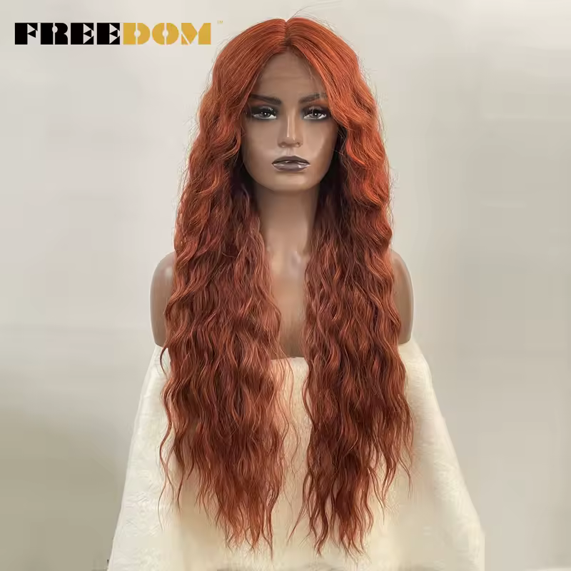 FREEDOM Synthetic Lace Front Wig Long Deep Wavy Ombre Blonde Ginger Lace Wigs For Black Women Heat Resistant Cosplay Wigs - Image 10