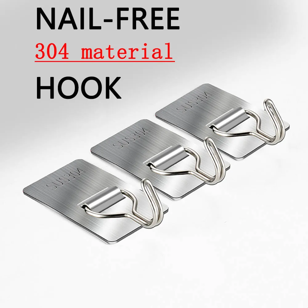 10pc Stainless Steel Hooks By - 304, Bathroom Kitchen Heavy Duty Self Adhesive Hooks, Large Adhesive Hooks 180° Rotatable