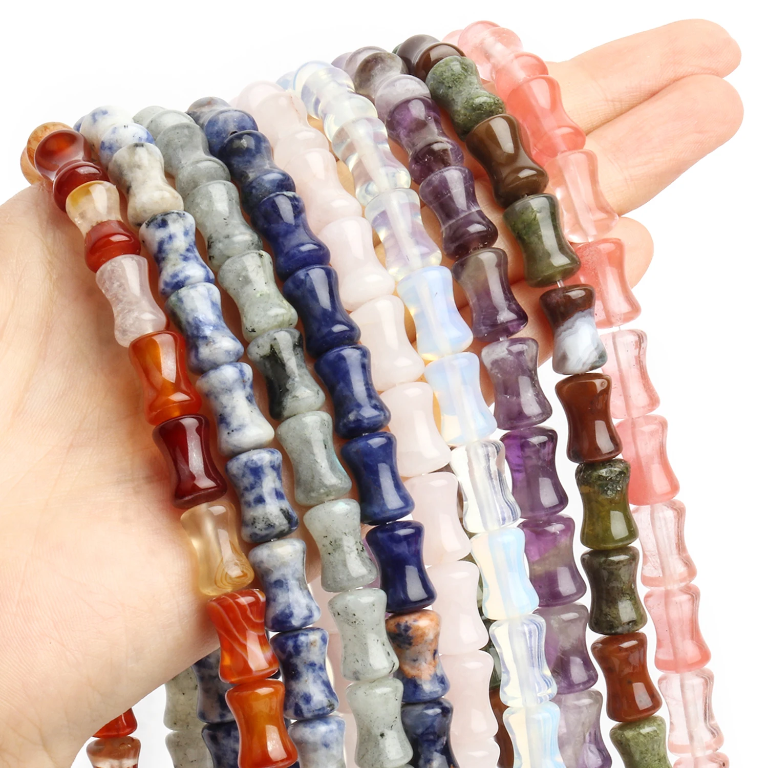 8X12Mm Bamboe Gewrichtsvorm Kraal Natuursteen Amethist Jaspis Kwarts Onyx Losse Kralen Voor Sieraden Maken Diy Charme Armbanden 15''