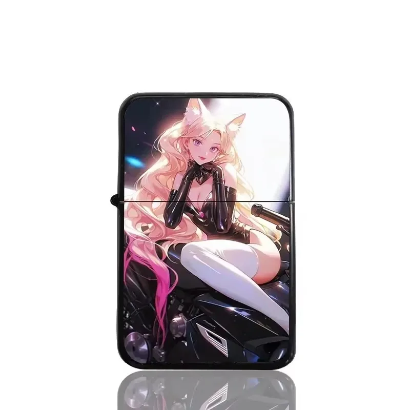 Motorcycle Girls Kerosene Lighter Anime Trend Picture Creative Windproof Metal Cigarette Accessories Gift Fashion